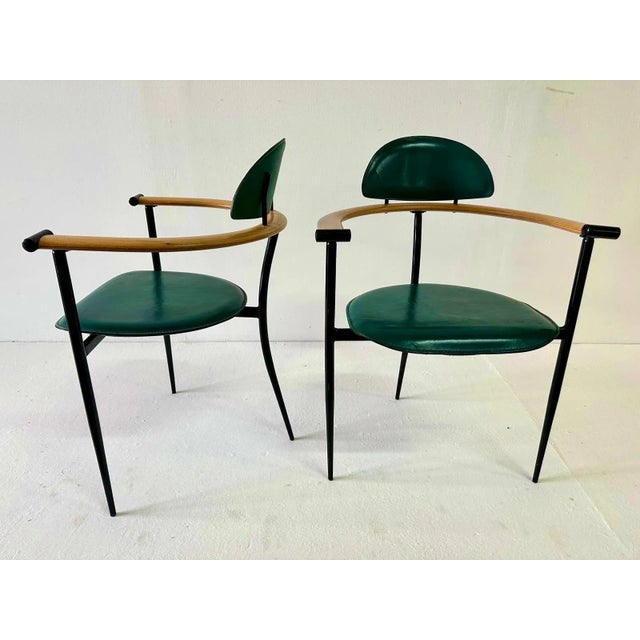 Green Stitched Leather Stiletto Chairs by Arrben ITALY - Set of 4 For Sale In Miami - Image 6 of 8