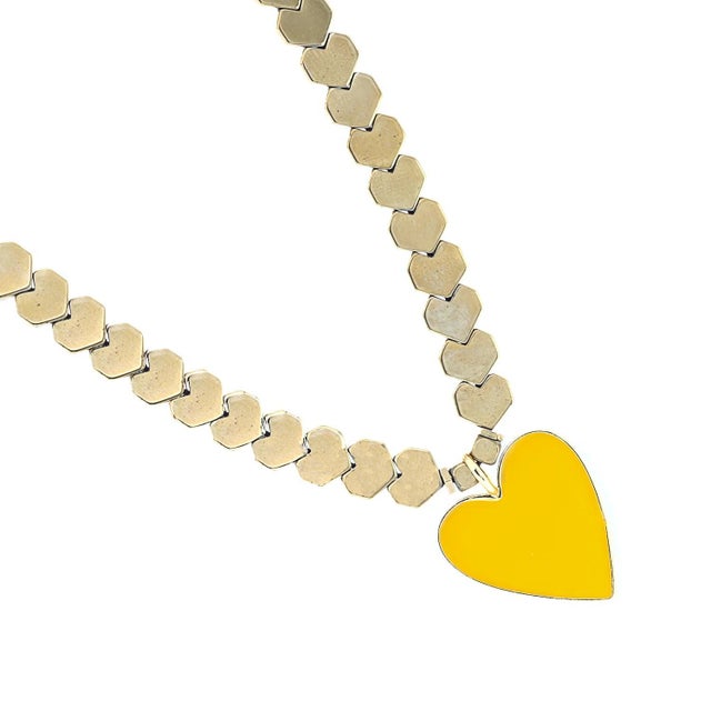 Early 21st Century Happy Yellow Heart Beaded Necklace For Sale - Image 5 of 6