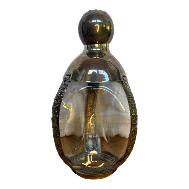 1930's Art Deco Sterling Silver Beautifully Etched Decanter For Sale