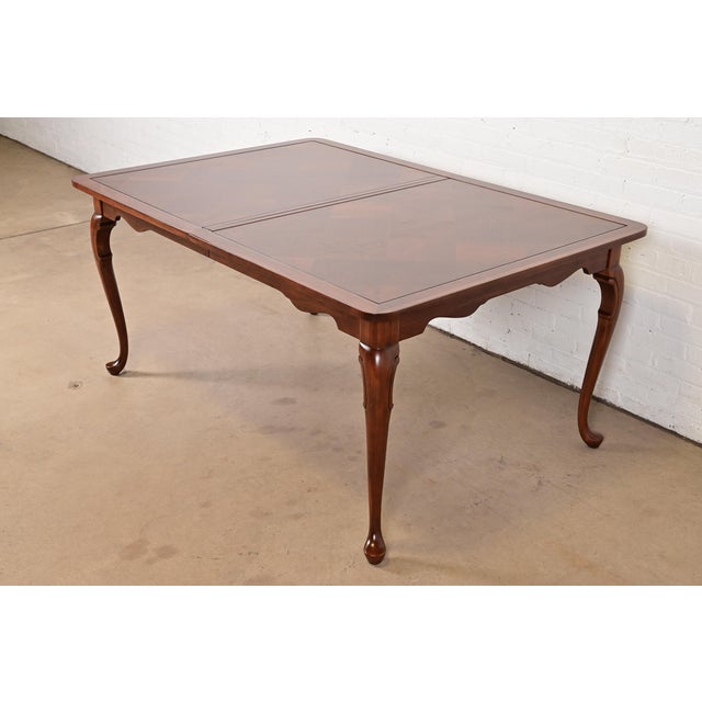 Brown Harden Furniture Queen Anne Solid Cherry Wood Parquet Top Extension Dining Table, Newly Refinished For Sale - Image 8 of 16