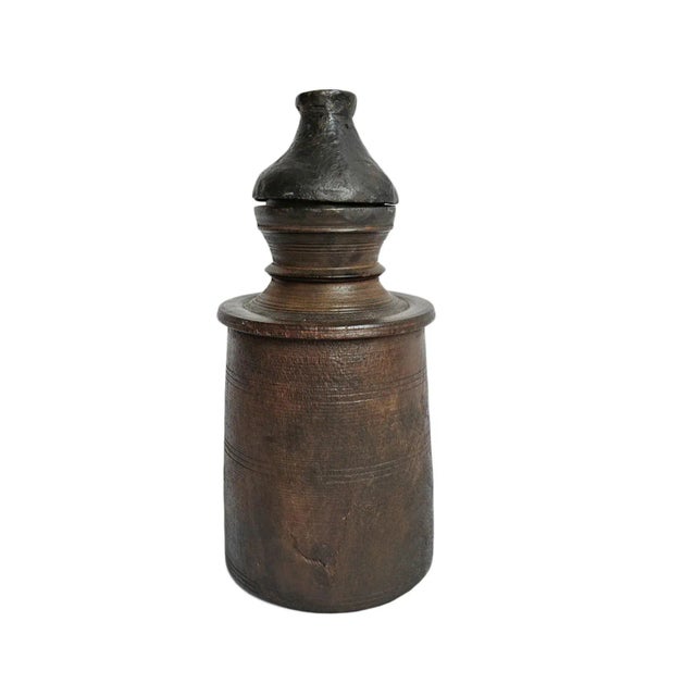 Mid 20th Century Vintage Wood Nepal Rustic Food Jar For Sale - Image 5 of 5