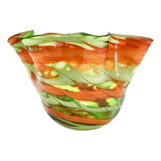 Vintage Italian Green and Orange Murano Glass Vase from Fratelli Toso, 1980s For Sale