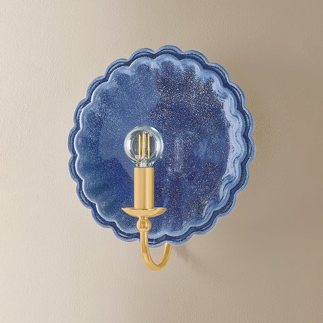 2020s Mitzi Paulette 9.75 in. 1 Light Wall Sconce in Aged Brass and Ceramic Indigo Wash Finish For Sale - Image 5 of 7
