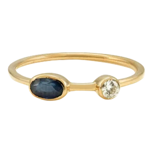 Hand-Crafted 14k Gold Sapphire & Diamond Two Stone Ring Size 7
