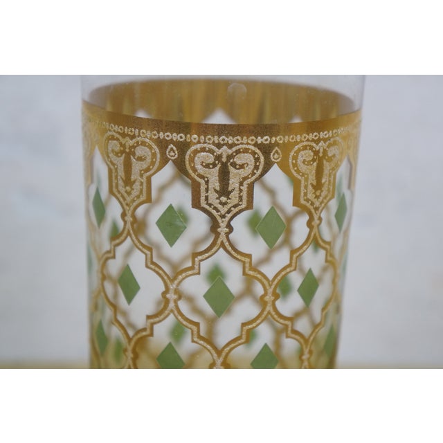 1960s Mid Century Modern Culver Valencia 22k Gold Green Lattice Highball Glasses - 7 pcs For Sale - Image 12 of 12