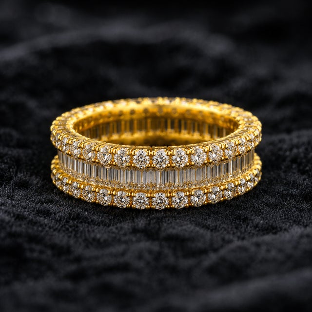 2020s 14k Yellow Gold 3-1/10 CTTW Natural Diamond Eternity Band, Size 10 For Sale - Image 5 of 6