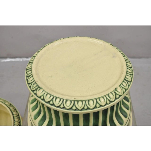 Antique Roseville Corinthian Pattern Jardiniere Planter Pot & Rare Low Pedestal For Sale - Image 9 of 12