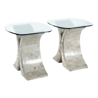 Contemporary Tessellated Marble and Glass End Tables - a Pair For Sale