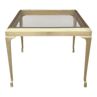 Mastercraft Brass Hoofed Dining / Center Table With Glass Top | Hollywood Regency | 34" Square For Sale