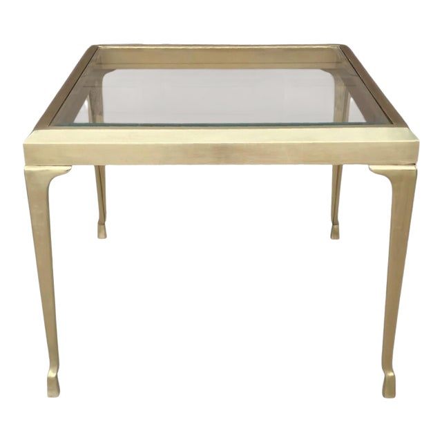 Mastercraft Brass Hoofed Dining / Center Table With Glass Top | Hollywood Regency | 34" Square For Sale