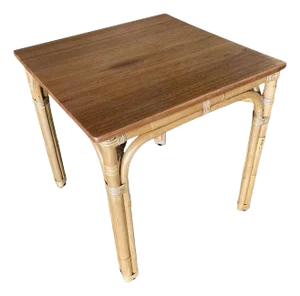 1950s Restored Mid-Century 3-Strand "Arch" Base Rattan Games Table W/ Mahogany Top