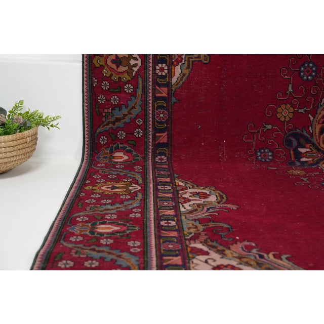 1970s Vintage Persian Handmade Wool 10x12 Red Area Rug For Sale - Image 4 of 11