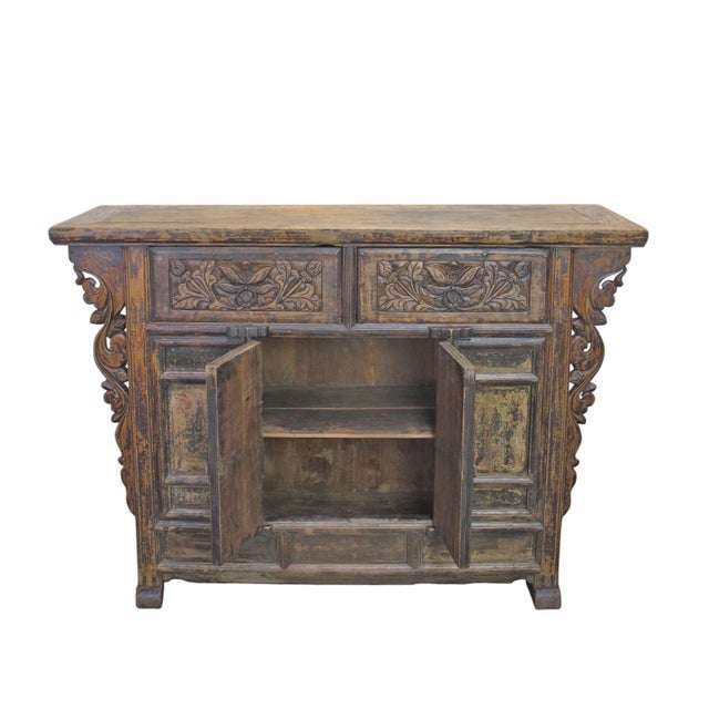Carved Elm Dual-Drawer Cabinet For Sale - Image 12 of 13