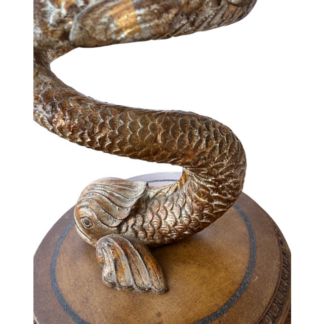 1990s Dolphin Koi Baroque Side End Table Serpent Gold Gilt Pedestal With Drawer For Sale - Image 13 of 18