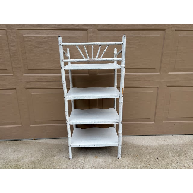 19th Century American Victorian White Painted Bamboo Four-Tier Étagère For Sale - Image 13 of 14