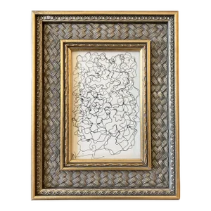 1980’s Original Small Wayne Cunningham Abstract Ink Drawing Ornate Frame