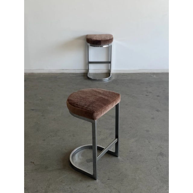 Mauve Vintage Cantilevered Bar Stools in Mohair - Pair For Sale - Image 8 of 10