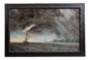 Oil Painting, Boats at Sea, Signed.