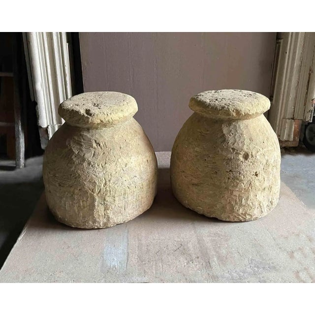 Contemporary Antique French Urns - Hand Carved Limestone - A Pair For Sale - Image 3 of 11