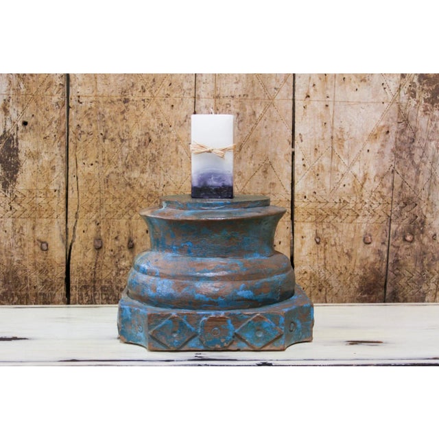 19th Century Aged Blue Architectural Candle Holder For Sale - Image 4 of 5