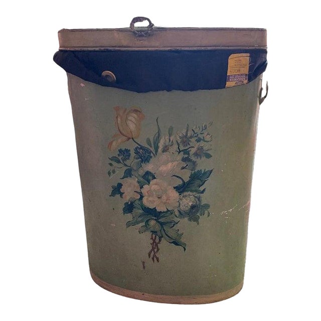 1940s Hand Painted Flowery Tole Hamper For Sale