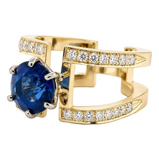 Keith Davis 18k Sapphire Ring, Size 6.5 For Sale