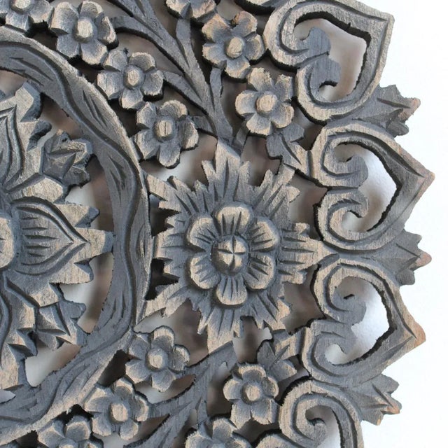 Hand carved vintage teak round medallion wall art panel with traditional intricate floral designs antique burn finish from...