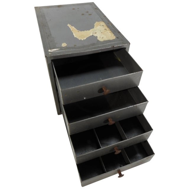Midcentury Small Industrial Metal Box With Drawers For Sale