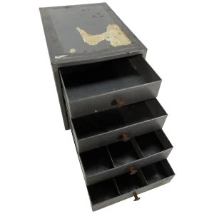 Midcentury Small Industrial Metal Box With Drawers