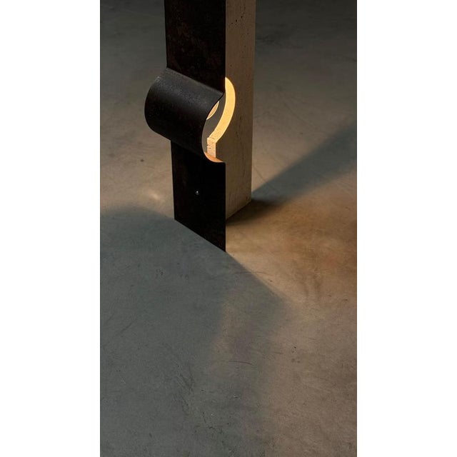 Oculus Ox Floor Lamp in Rough Iron & Travertine by D´ARK Atelier For Sale - Image 9 of 13