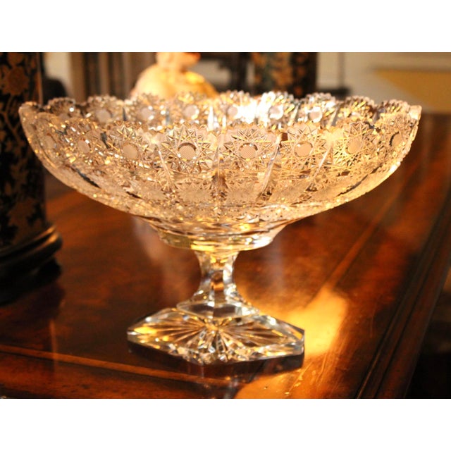 Vintage mid-century Bohemian Czech Cut Crystal Footed Centerpiece. Signed at the base. This is an impressive piece with...