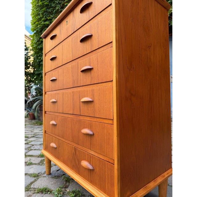 Brown Teak Chest of Drawers with Shell Handles, Denmark For Sale - Image 8 of 11