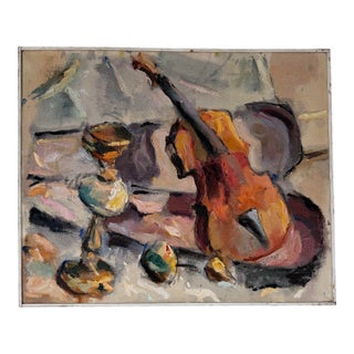 1974 Edward Urban Impressionist Still Life Oil on Canvas Painting, Wood Framed For Sale