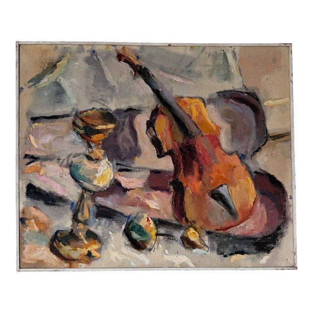1974 Edward Urban Impressionist Still Life Oil on Canvas Painting, Wood Framed For Sale