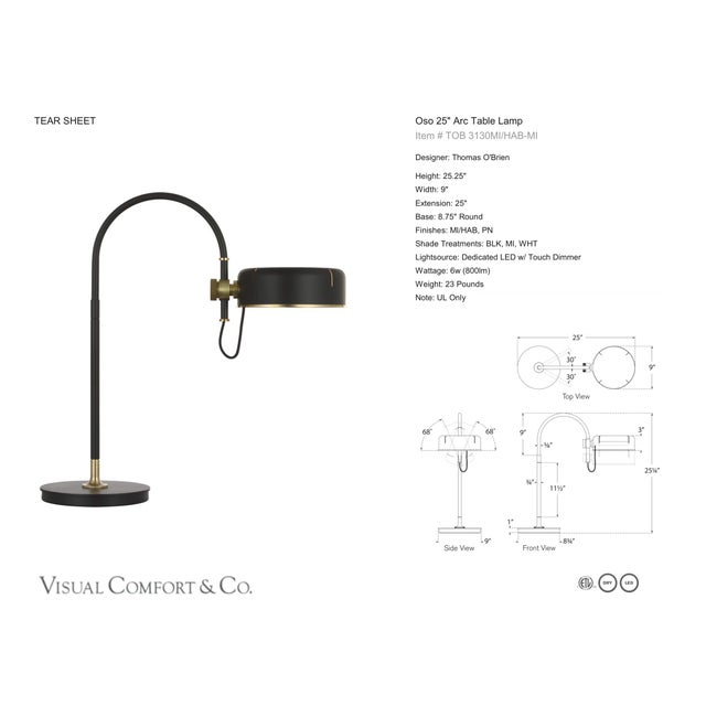 Thomas O'Brien by Visual Comfort Signature Oso 25" Arc Table Lamp in Modern Iron and Hand-Rubbed Antique Brass with Modern...