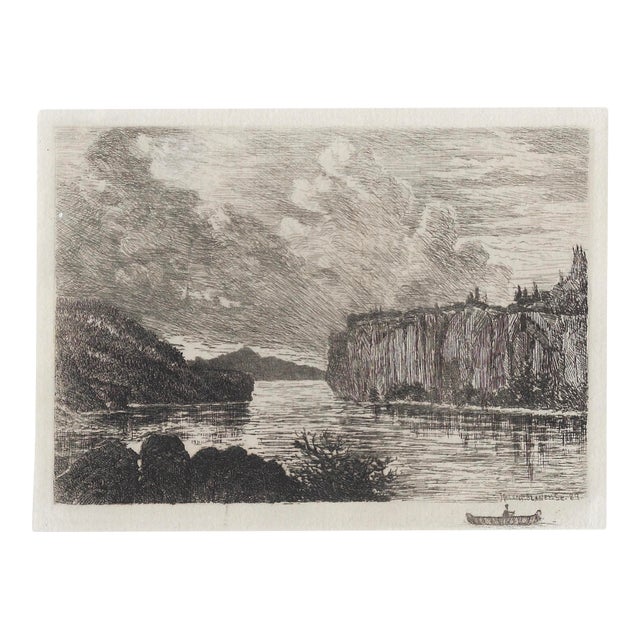 1889 Helen Farley Blaney Rooster Rock on Columbia River Etching For Sale