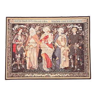 Honor the Woman German Hand Woven Wool and Silk Tapestry For Sale