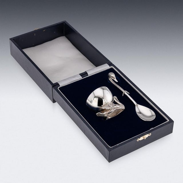20th Century Silver Swan Shaped Salt & Spoon, London, 1992, Set of 2 For Sale - Image 6 of 15