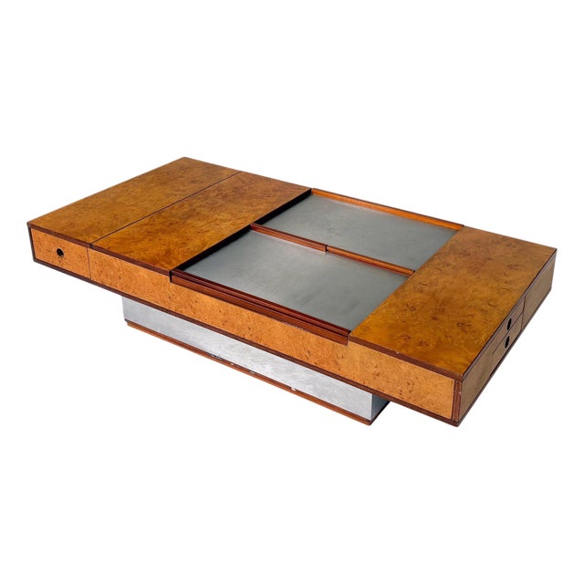 Mid-Century Burl Wood and Metal Coffee Table attributed to Guido Faleschini, 1970s For Sale