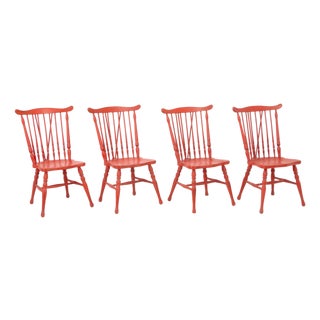 Windsor Style Red Painted Dining Chairs, 4 For Sale