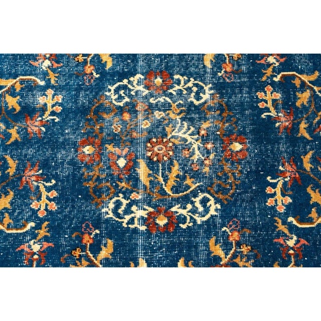 Art Deco Vintage Blue Chinese Peking-Style Floral Pagoda Rug For Sale - Image 3 of 11