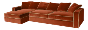 Rafaella Chaise Sofa in Dark Orange and Camel Beige Velvet from Biosofa