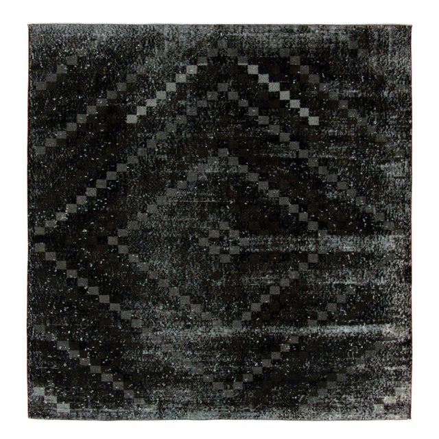 1960s Vintage Art Deco Rug in Charcoal Black & Gray Geometric Pattern For Sale In New York - Image 6 of 6