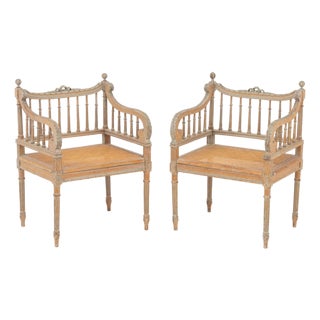 Louis XVI Style Walnut Armchairs, 19th C., Pair For Sale