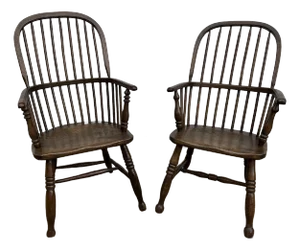 Mid-1800s Antique Oak Windsor Style Arm Chairs- A Pair