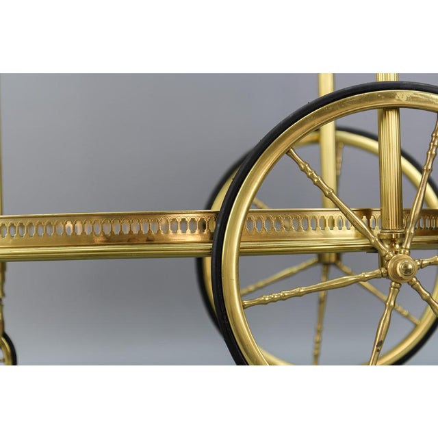 Black Mid-Century Modern 2-Tier Brass and Glass Bar Cart in the style of Maison Baguès, 1950s For Sale - Image 8 of 18