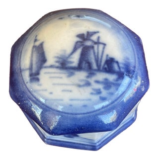 Vintage Delft Flow Blue Hexagon Handpainted Jewelry Box #2402 For Sale