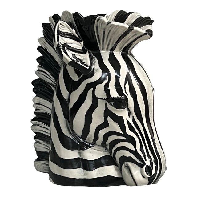 Vintage Ceramic Black and White Zebra Vase For Sale