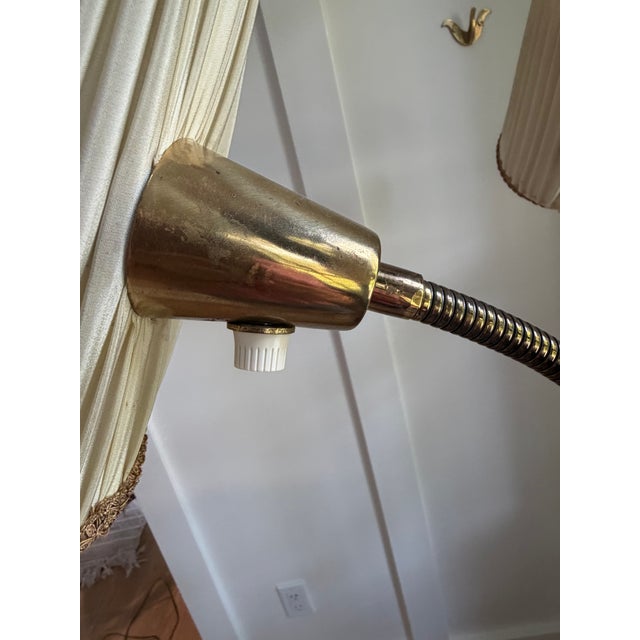 1950s Vintage Mid Century Brass and Red Floor Lamp W/3 Fabric Shades For Sale - Image 5 of 6