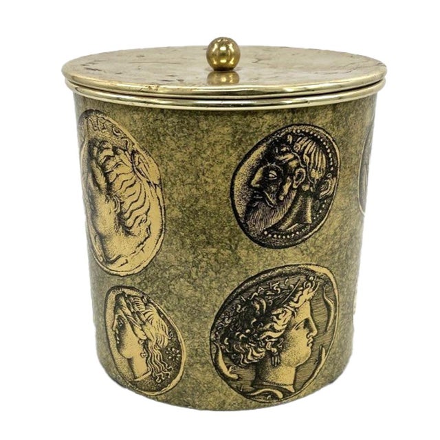 Piero Fornasetti (Italian, 1913–1988) Ice Bucket and Cover, ‘Monete’ Pattern 1950s-60s A cylindrical ice bucket and close-...